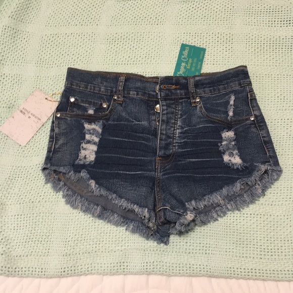 Kaba Blue Jean Frayed Shorts NWT - Picture 1 of 6